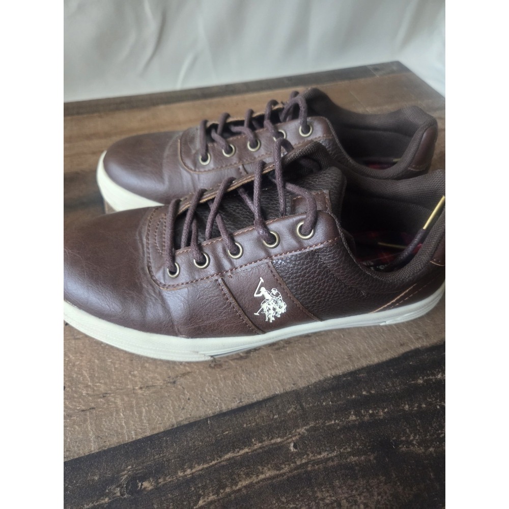 U.S. Polo Assn. Boys Sz 3.5 Children Casual Lace Up Shoes Dark Brown Logo - Picture 2 of 7